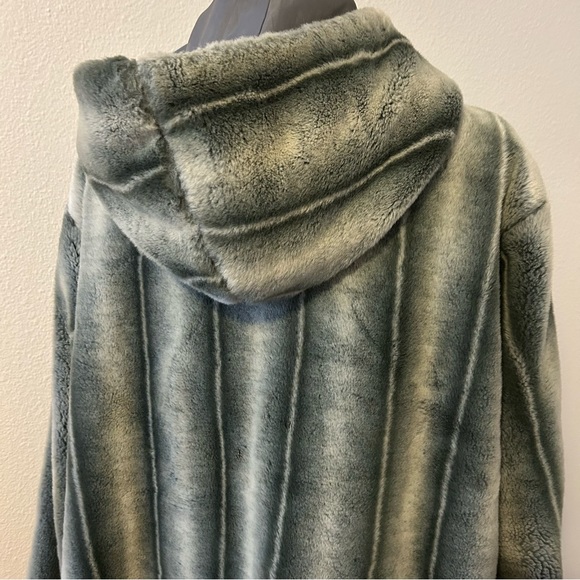 Faux fur green longline hooded oversized coat size L fall winter party holiday - Picture 4 of 9
